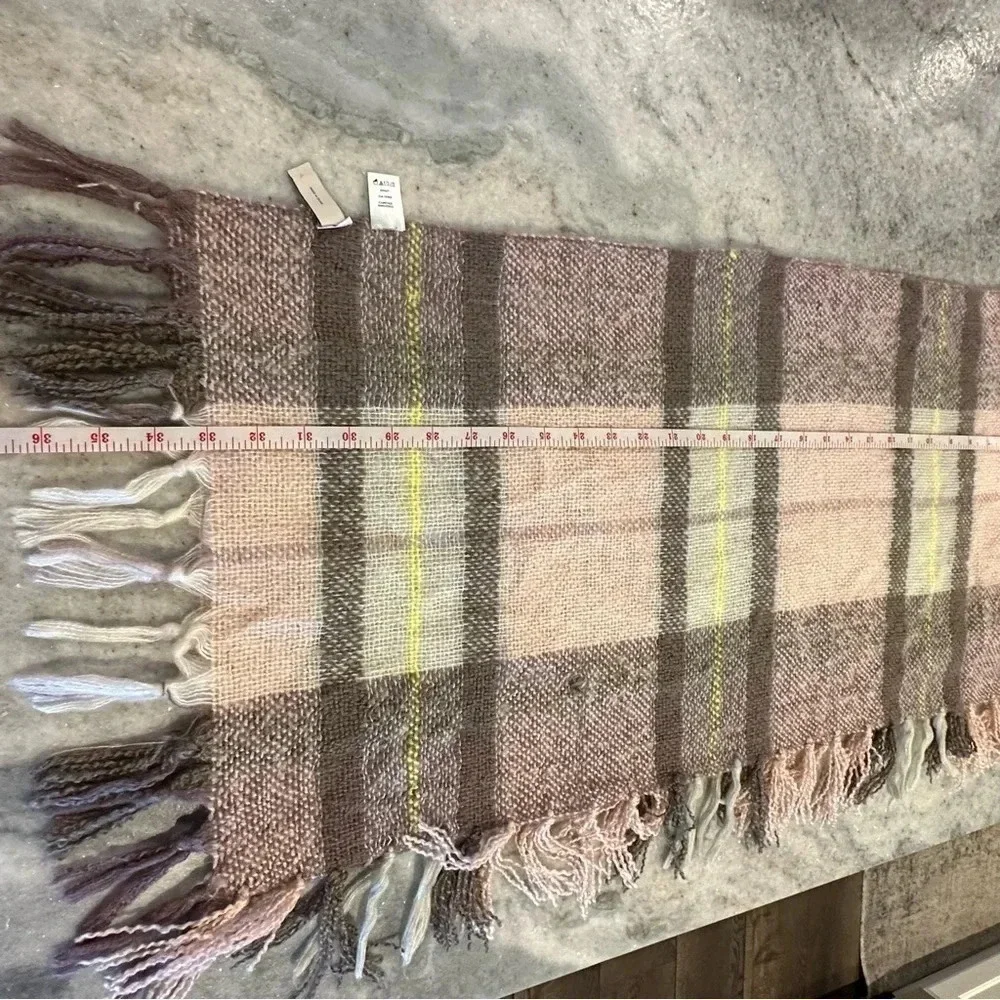 Ann Taylor Loft Plaid Knit Scarf Multicolor Fringe Trim Neck Warmer